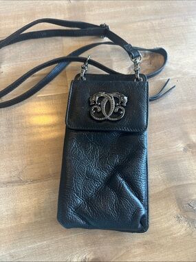 Sharif Black Leather Crossbody Phone Bag